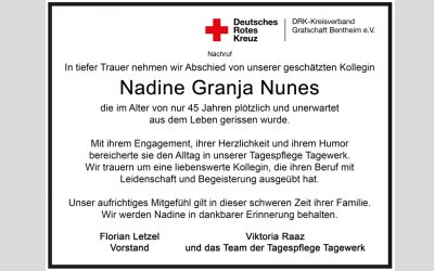 In tiefer Trauer nehmen wir Abschied von unserer geschätzten Kollegin Nadine Granja Nunes