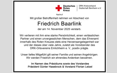 Mit großer Betroffenheit nehmen wir Abschied von Friedrich Baarlink