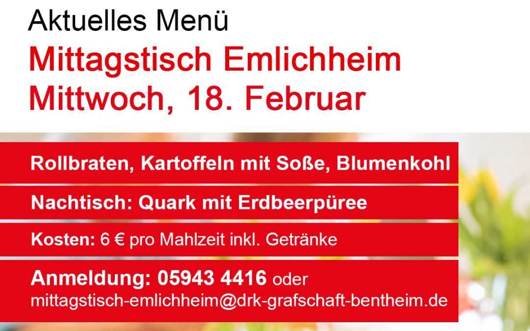 Mittagstisch Emlichheim Menü 18. Februar