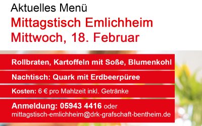 Mittagstisch Emlichheim Menü 18. Februar